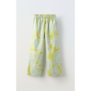 ZARA Girls 13-14 Green Floral Wide Leg Pants Boho Coastal Stretch Flowy Summer